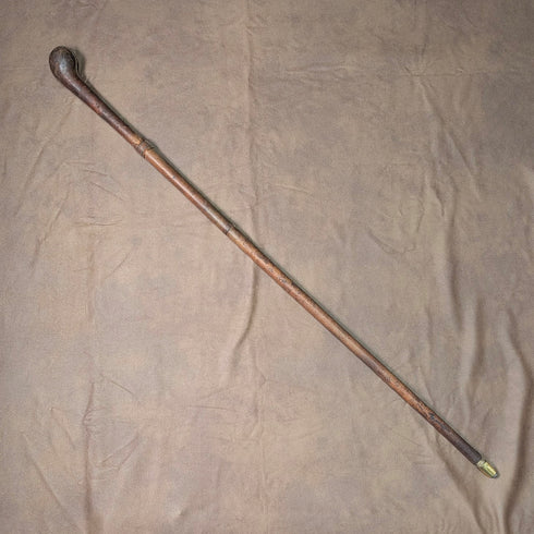 英國古董皮革棕色軸旋鈕手杖手杖 89 厘米